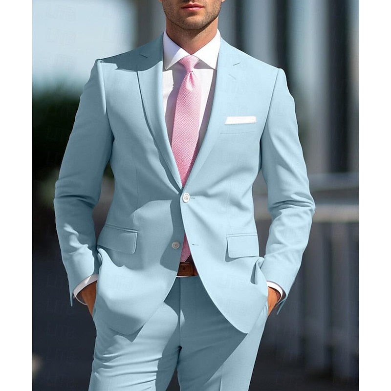 Men's Tailored Fit Single Breasted Two-buttons 2 Pieces White Pink Wedding Suits