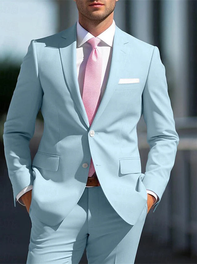 Men's Tailored Fit Single Breasted Two-buttons 2 Pieces White Pink Wedding Suits