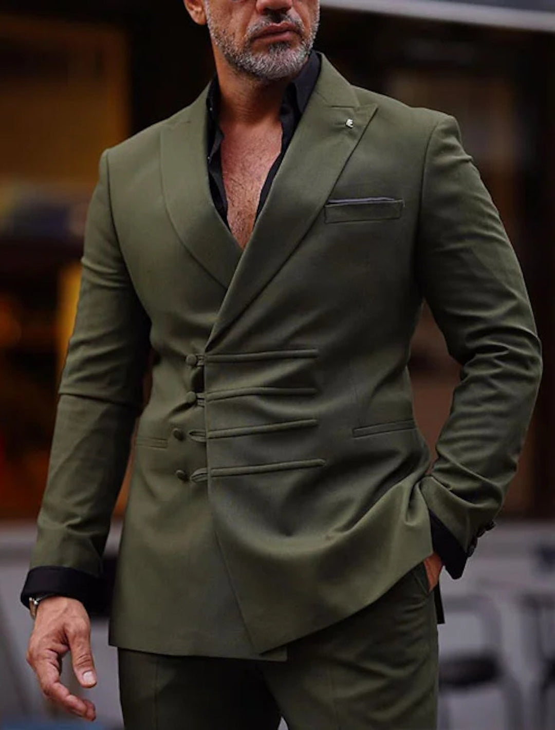 Men's Tailored Fit Double Breasted Six-buttons Solid Coloured 2 Piece Prom Wedding Suits