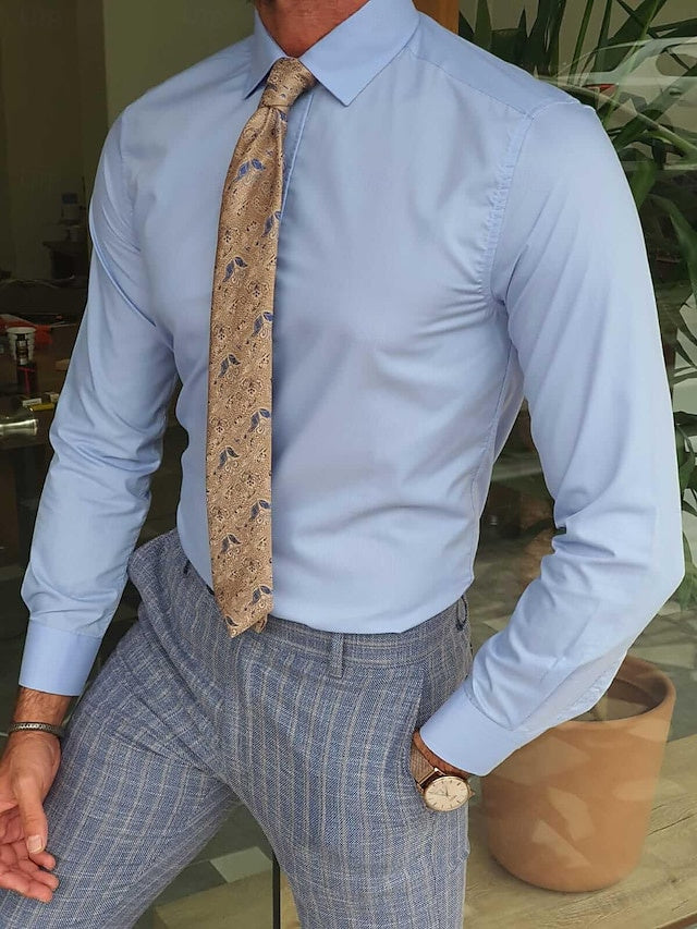 Blue Shirt Men's Standard Fit Long Sleeves Solid Colour Shirt