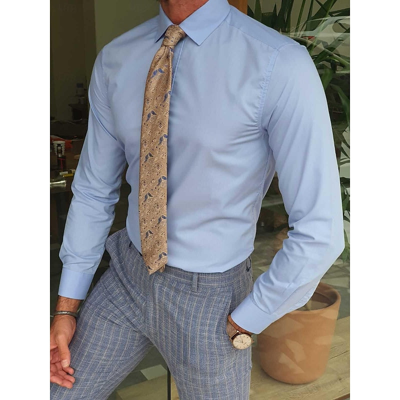 Blue Shirt Men's Standard Fit Long Sleeves Solid Colour Shirt