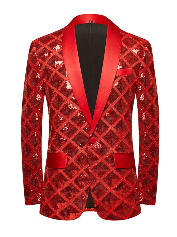 Men's Red Cube Sequin Leisure Party Fashionable Single Breasted Suit