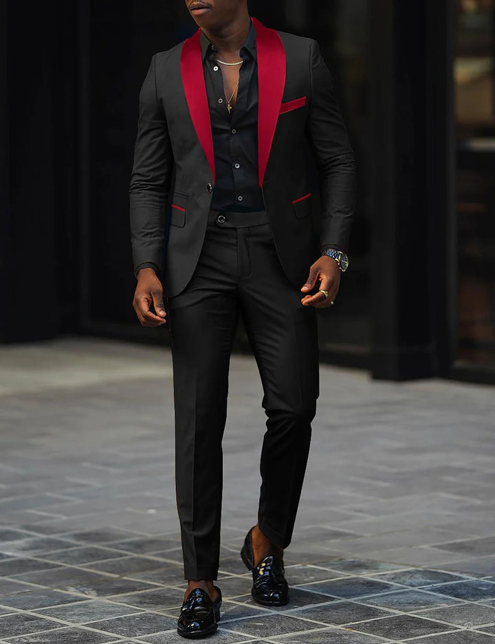 Dark Grey Men's Tailored Fit Single Breasted One-button 2 Pieces Prom Wedding Suits