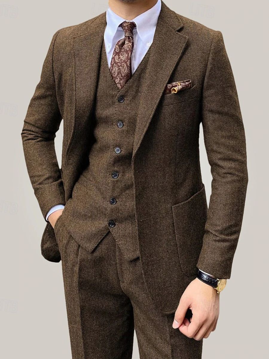 Brown Men's Party 3 Pieces Single Breasted Two-Buttons Wedding Daily Suits