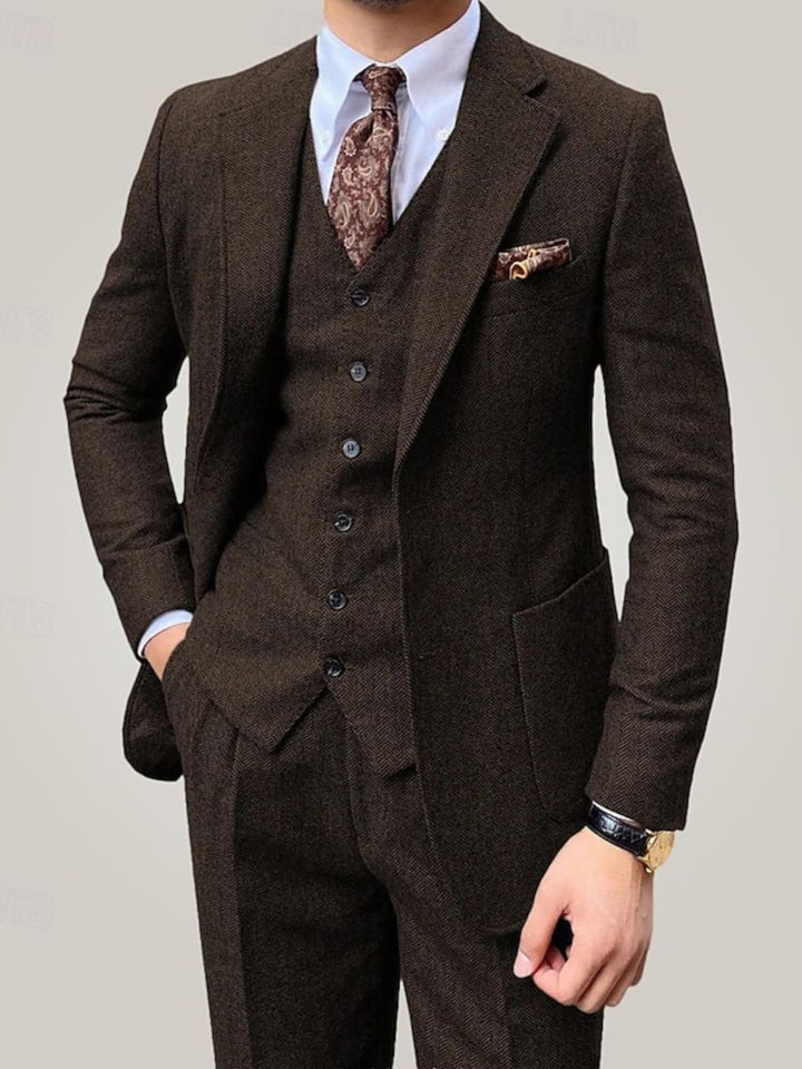 Brown Men's Party 3 Pieces Single Breasted Two-Buttons Wedding Daily Suits