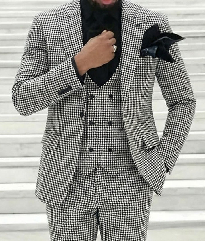 Black White Party Men's Retro Daily Tweed Single Breasted One-Button Party Casual Wedding Suits