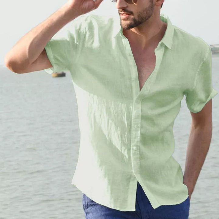 Men's Casual Short Sleeves Solid Colour Cotton Shirt