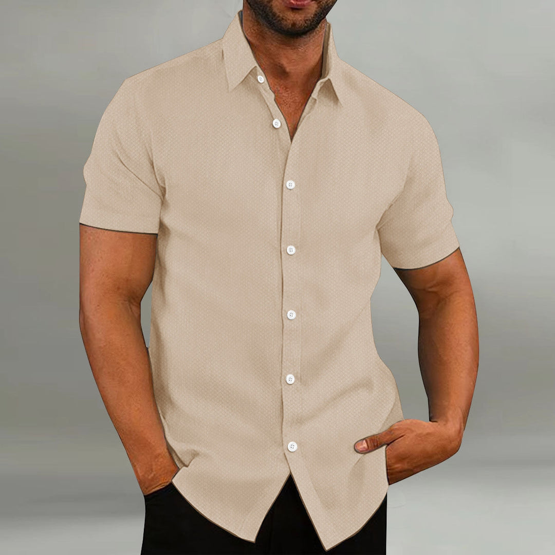 Fashion Men's Shirt Casual Breathable Lapel Solid Colour Short Sleeve Shirt