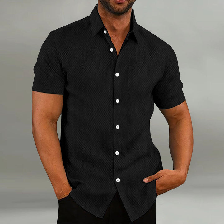 Fashion Men's Shirt Casual Breathable Lapel Solid Colour Short Sleeve Shirt