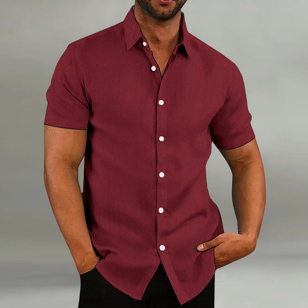 Fashion Men's Shirt Casual Breathable Lapel Solid Colour Short Sleeve Shirt