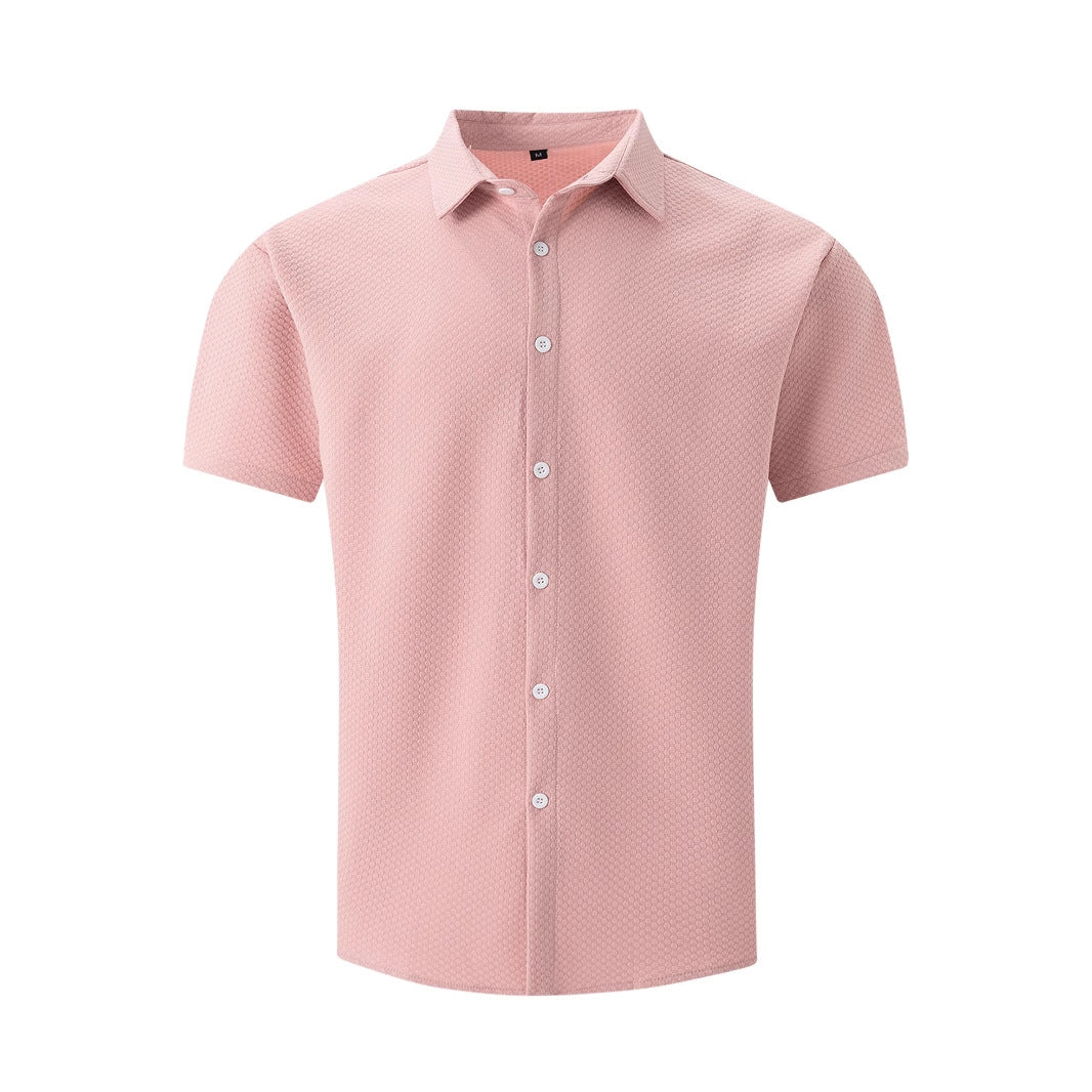 Fashion Men's Shirt Casual Breathable Lapel Solid Colour Short Sleeve Shirt