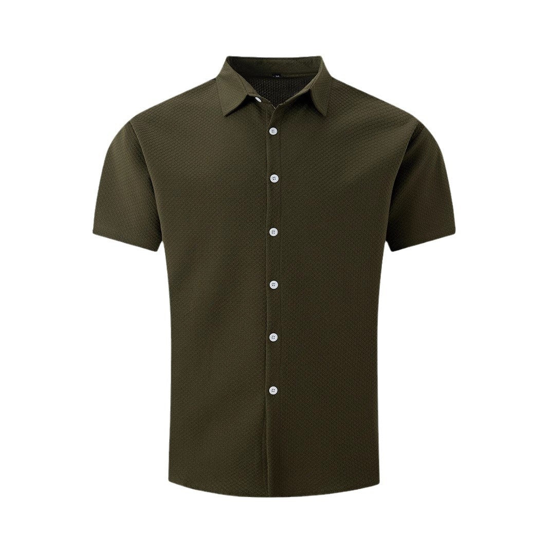 Fashion Men's Shirt Casual Breathable Lapel Solid Colour Short Sleeve Shirt