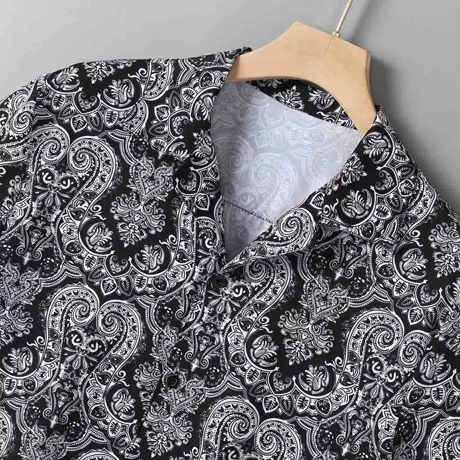 Men's Lapel Casual Short Sleeves Loose Beach Shirt with Floral