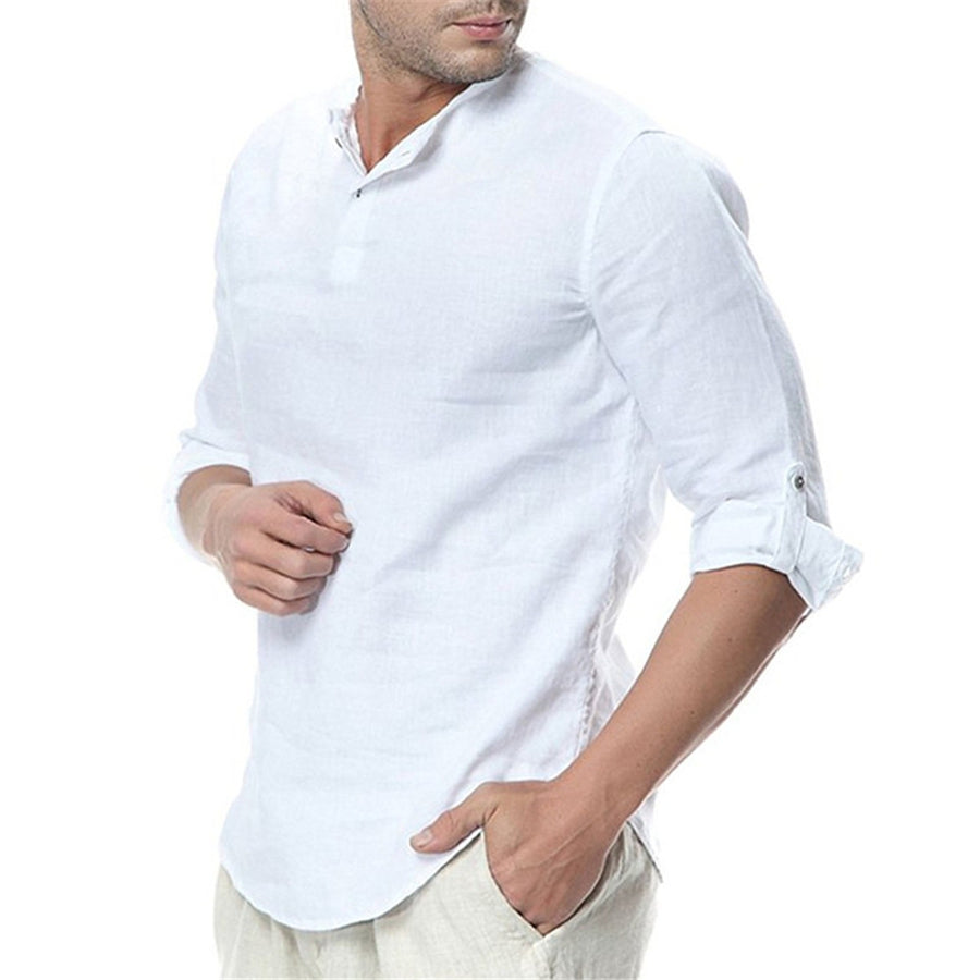 Men's Stand Collar Long Sleeves Casual Solid Colour Shirt