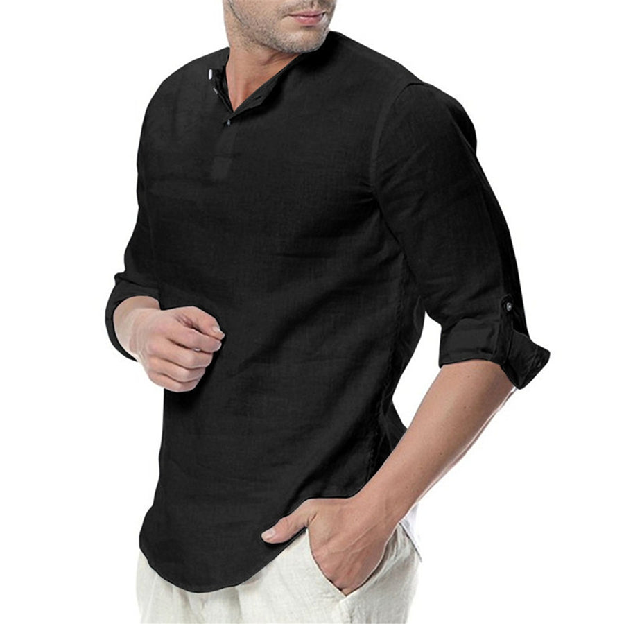 Men's Stand Collar Long Sleeves Casual Solid Colour Shirt