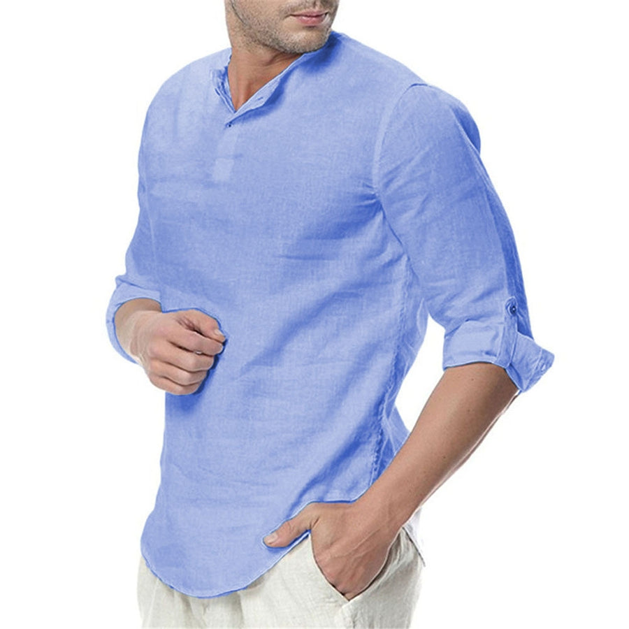 Men's Stand Collar Long Sleeves Casual Solid Colour Shirt