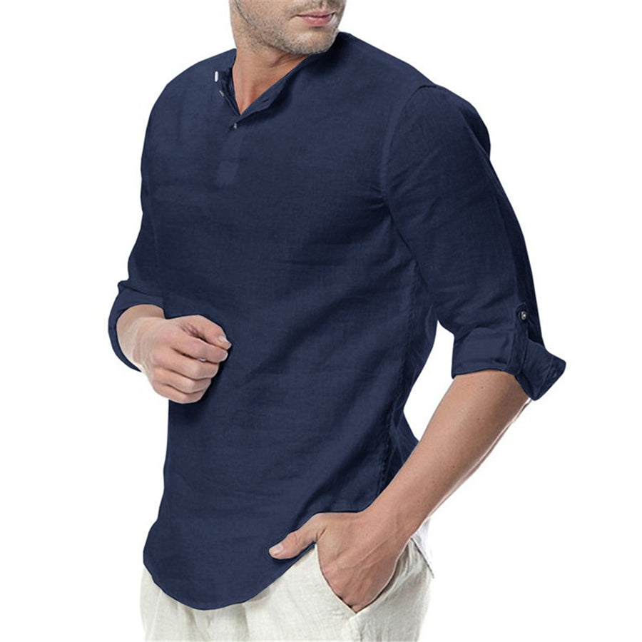 Men's Stand Collar Long Sleeves Casual Solid Colour Shirt