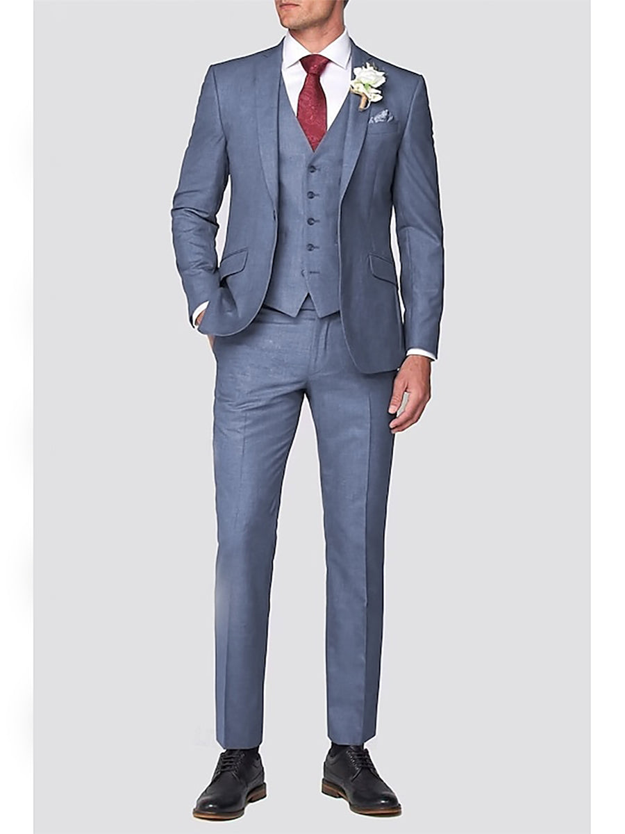 Dusty Blue Men's Tailored Fit Notch Single Breasted One-button Beach Wedding Party Suits