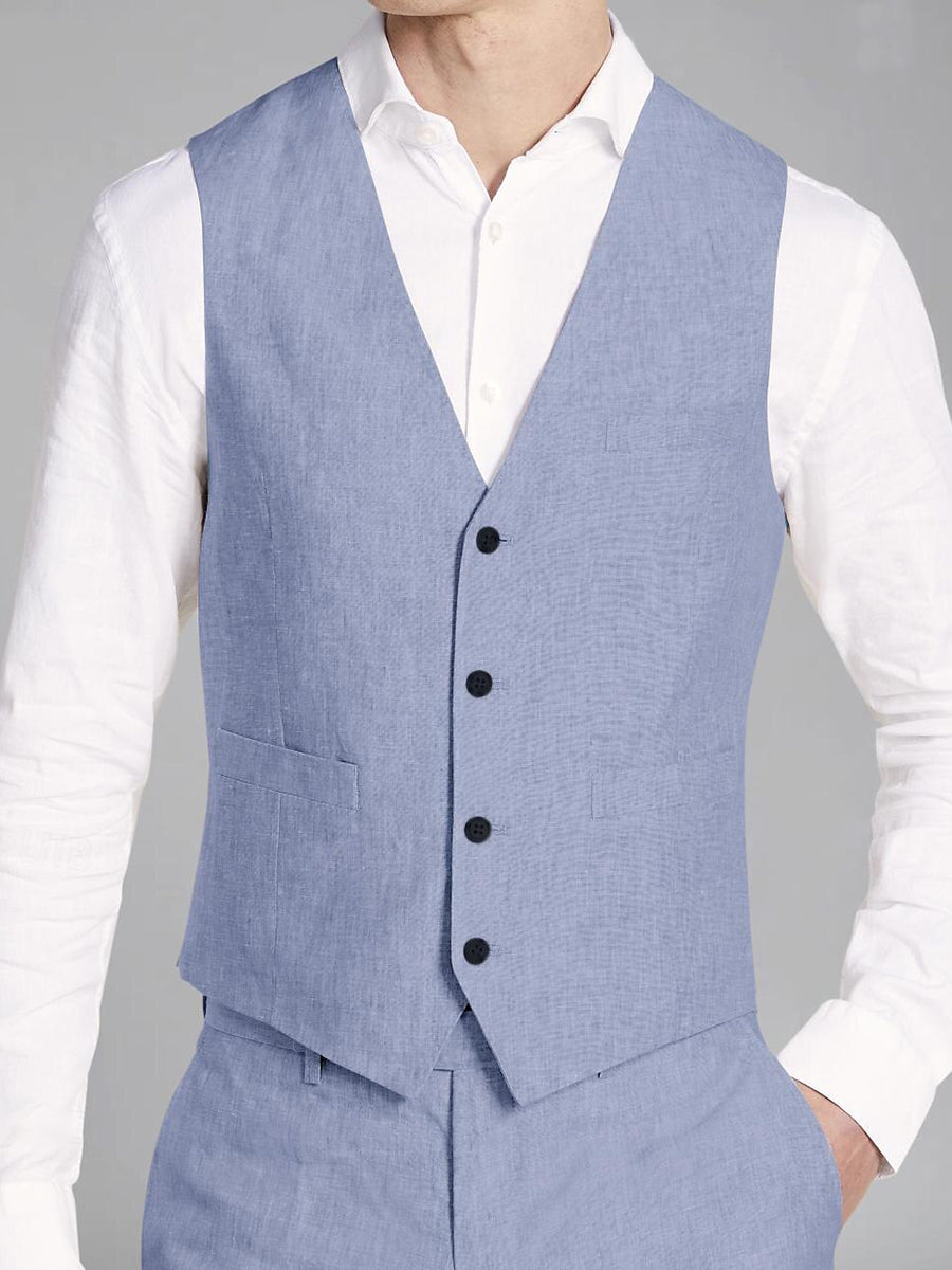 Sky Blue Men's 3 Pieces Single Breasted Two-buttons Tailored Fit Casual Business Suits