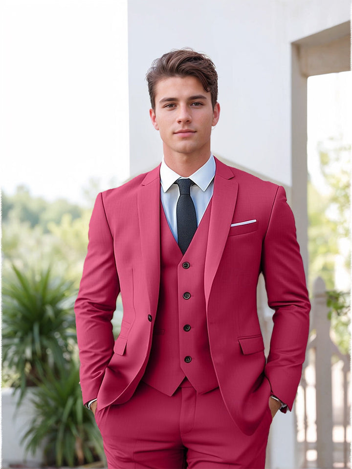 Fuchsia Men's Single Breasted Two-Buttons Standard Fit Solid Colour Beach Wedding Prom Party Suits