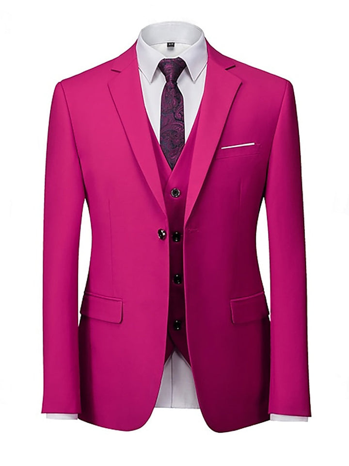 Fuchsia Men's Single Breasted Two-Buttons Standard Fit Solid Colour Beach Wedding Prom Party Suits
