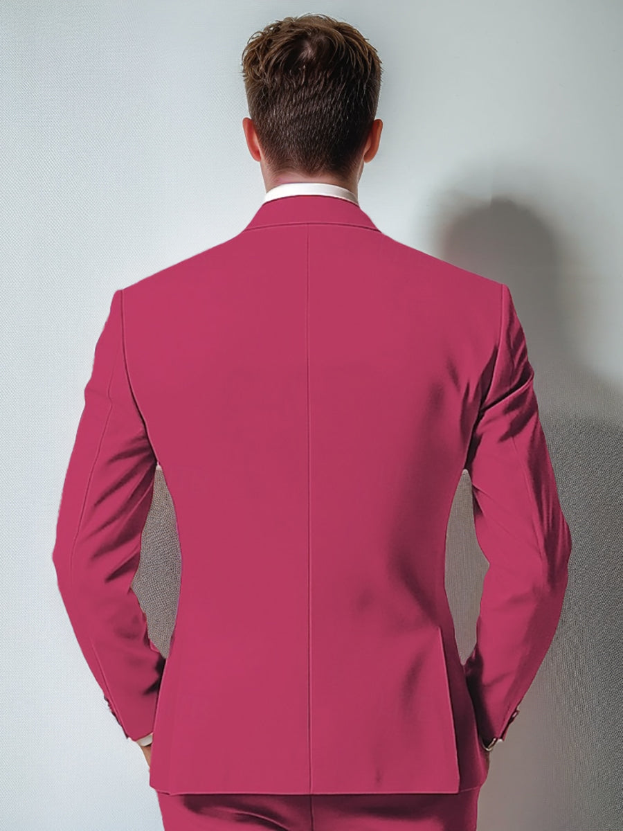 Fuchsia Men's Single Breasted Two-Buttons Standard Fit Solid Colour Beach Wedding Prom Party Suits