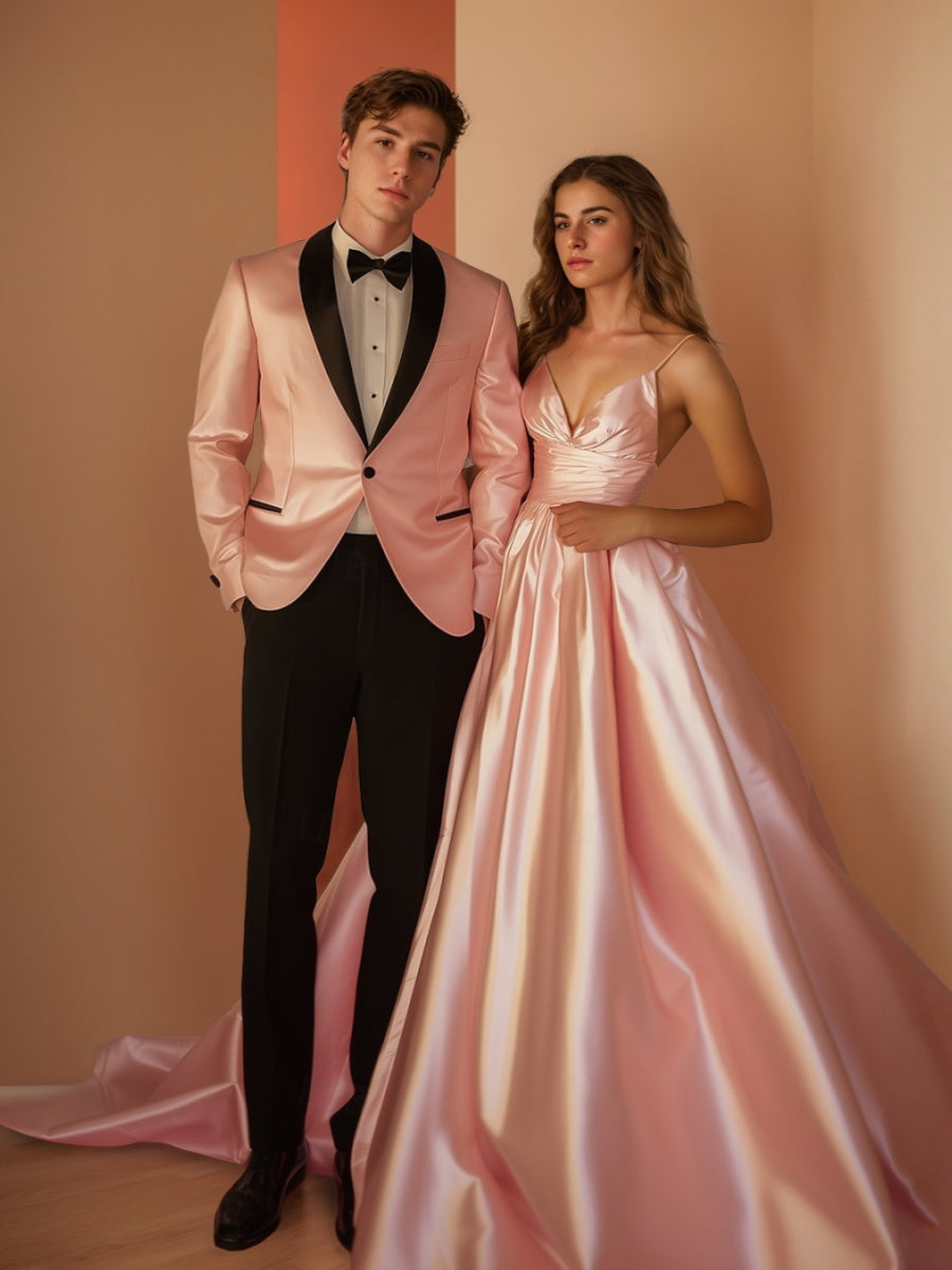 A-Line/Princess Spaghetti Straps V-Neck Floor-Length Ruched Prom Dresses