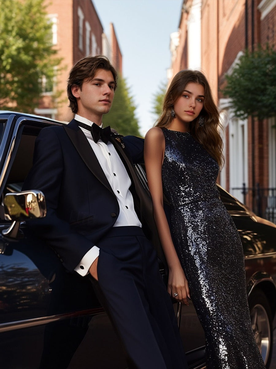 Sheath/Column Scoop Sleeveless Elegant Sequined Prom Dresses