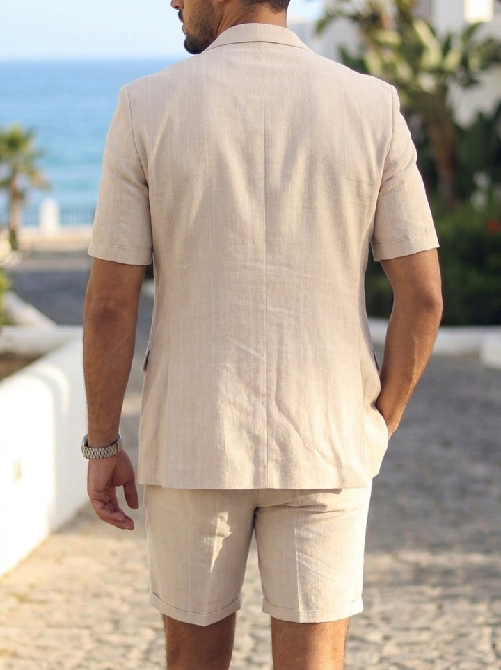 Men's Single Breasted Two-Buttons 2 Pieces Solid coloured Suits Short Sleeves