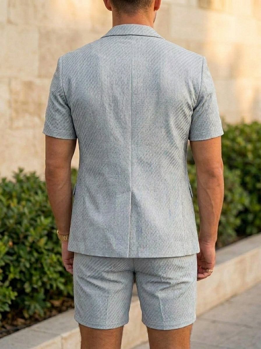 Men's Single Breasted One-Button 2 Pieces Solid colour Suits Short Sleeves