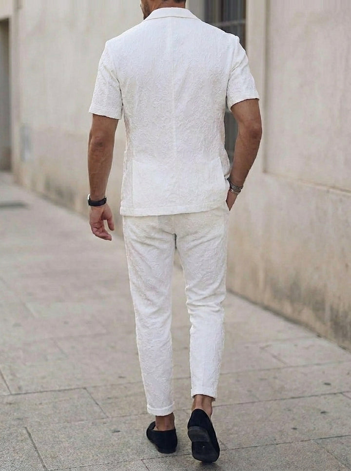 Men's Single Breasted Three-Buttons 2 Pieces Solid colour Suits Short Sleeves