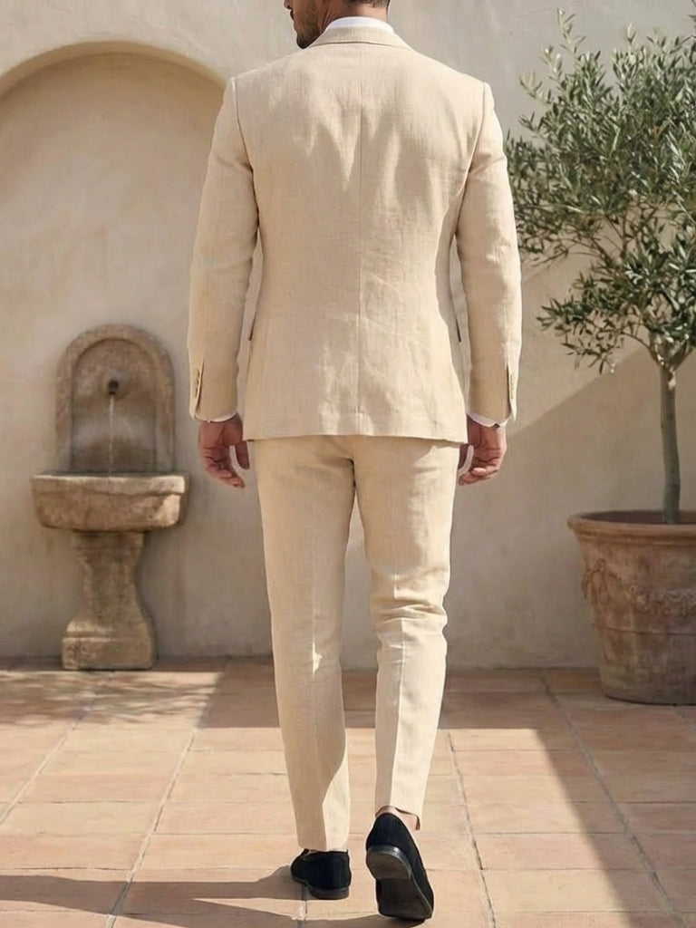 Men's Single Breasted One-Button 2 Pieces Linen Solid colour Suits Long Sleeves