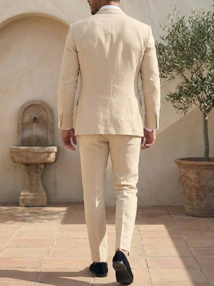 Men's Single Breasted One-Button 2 Pieces Linen Solid colour Suits Long Sleeves
