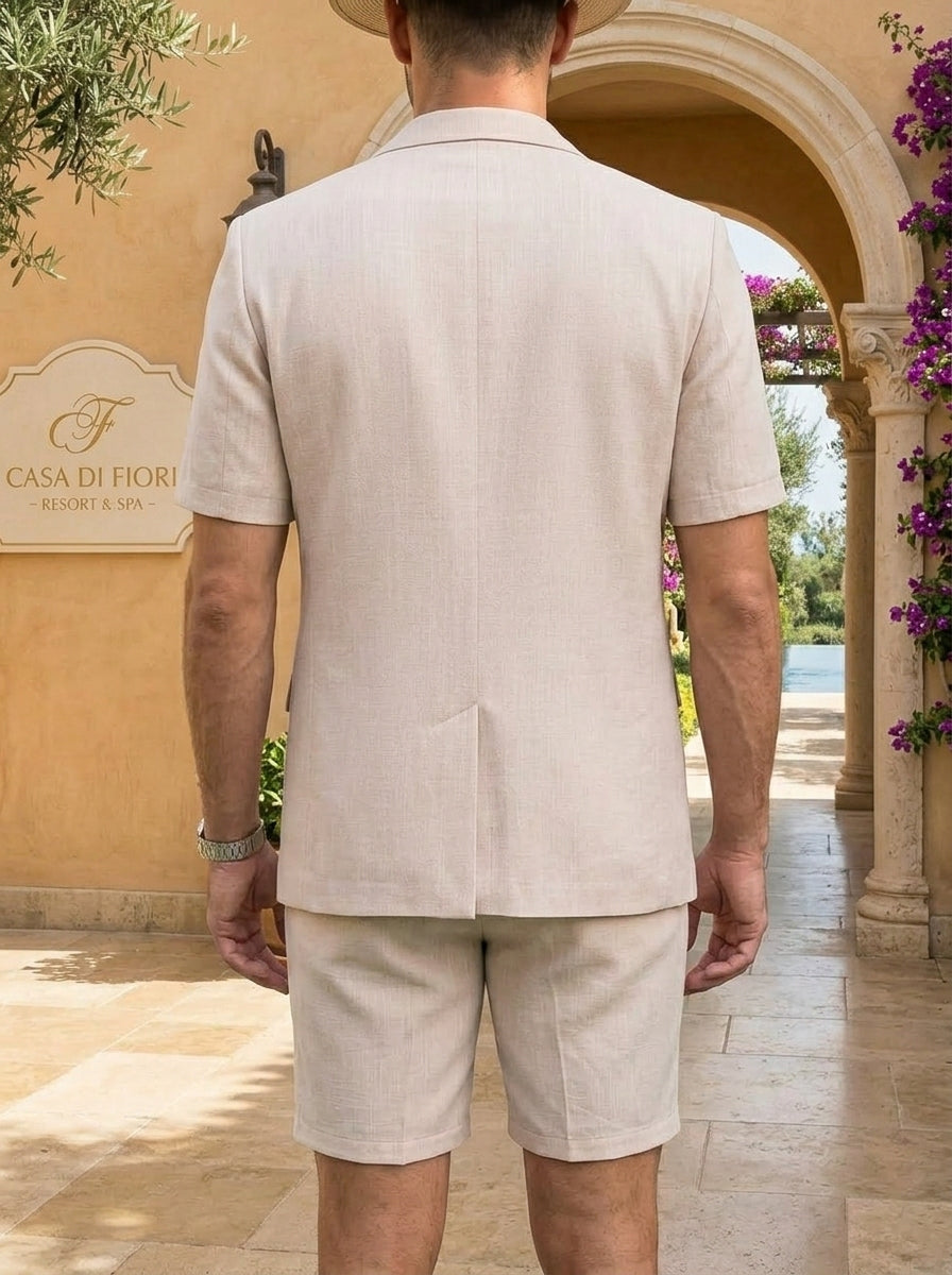 Men's Single Breasted Two-Buttons 2 Pieces Solid colour Suit Short Sleeves