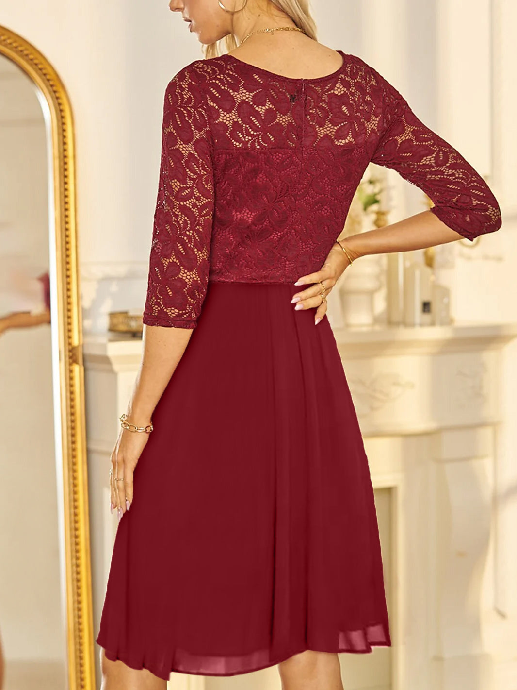 A-Line/Princess V-Neck Lace Wedding Guest Cocktail Dresses with Applique