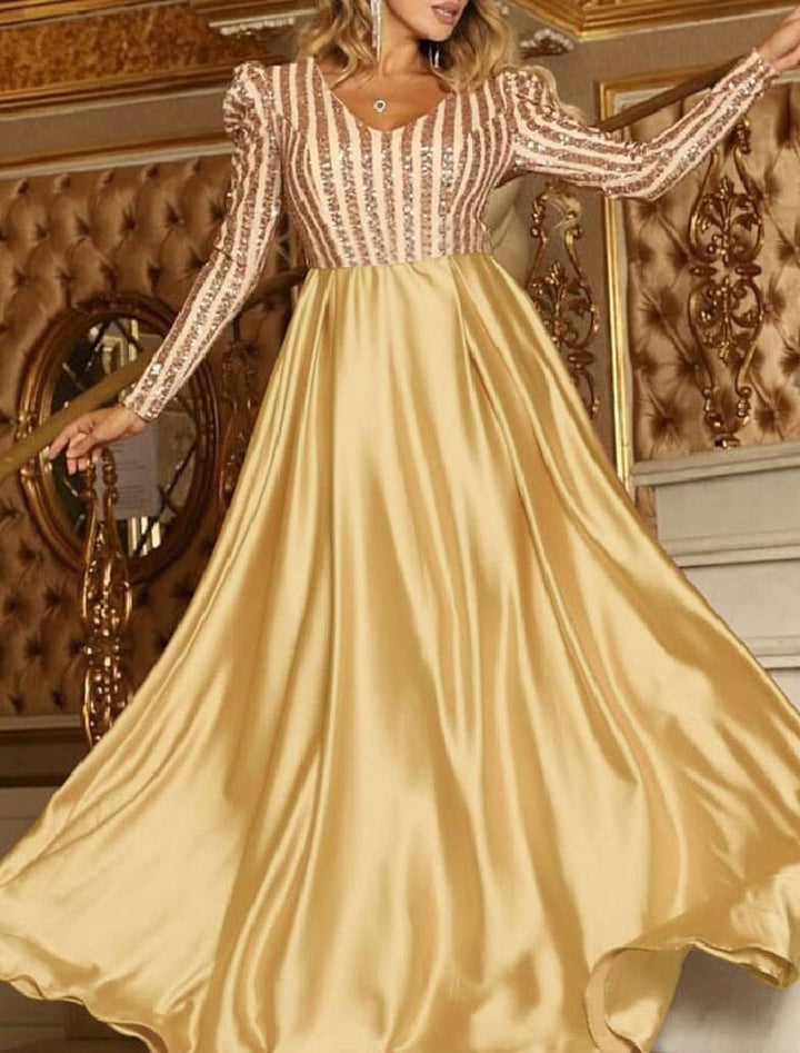 A-Line/Princess V-Neck Long sleeves Prom Evening Dresses with Sequins