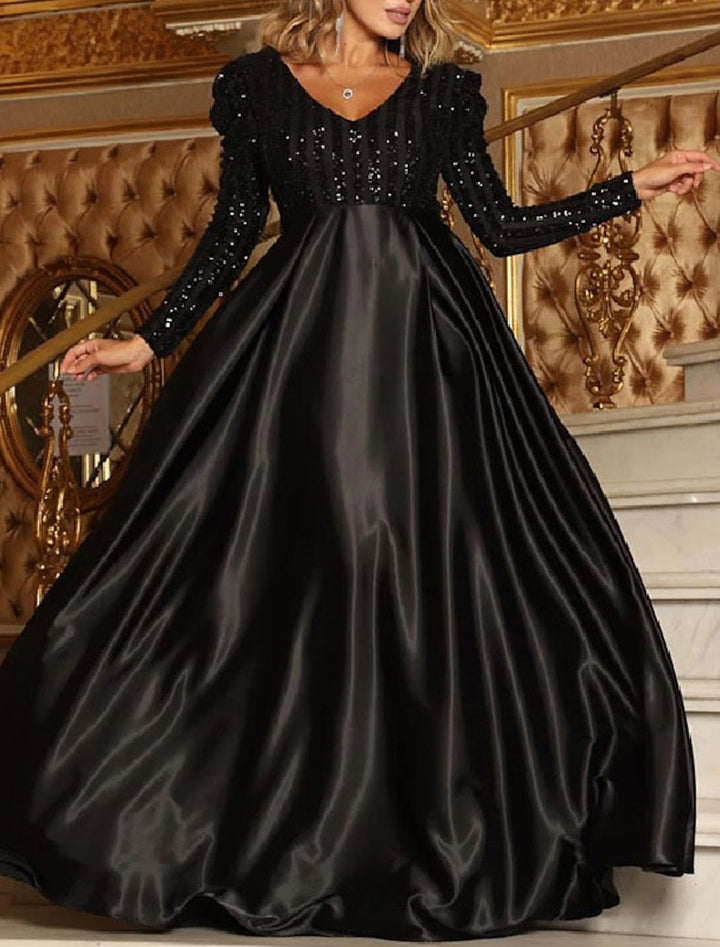 A-Line/Princess V-Neck Long sleeves Prom Evening Dresses with Sequins