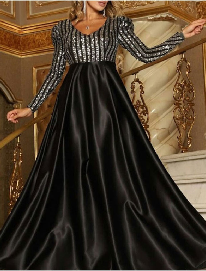 A-Line/Princess V-Neck Long sleeves Prom Evening Dresses with Sequins