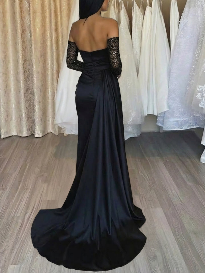 Sheath/Column Sweetheart Floor-length Long Prom Dresses With Split Side & Sequins
