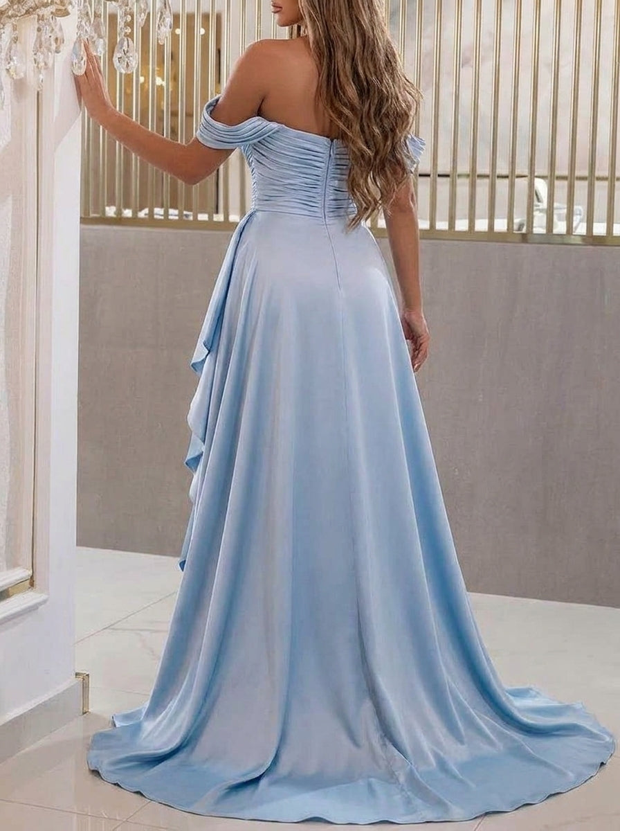 Sheath/Column Off-the-Shoulder Long Dresses With Split Side