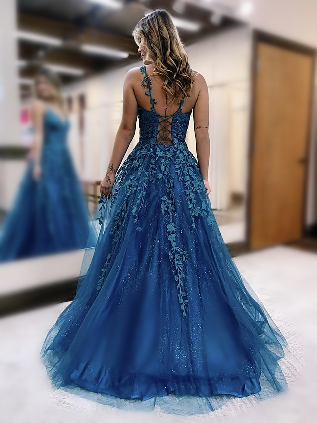 A-Line/Princess Spaghetti Straps Floor-length Long Prom Dresses