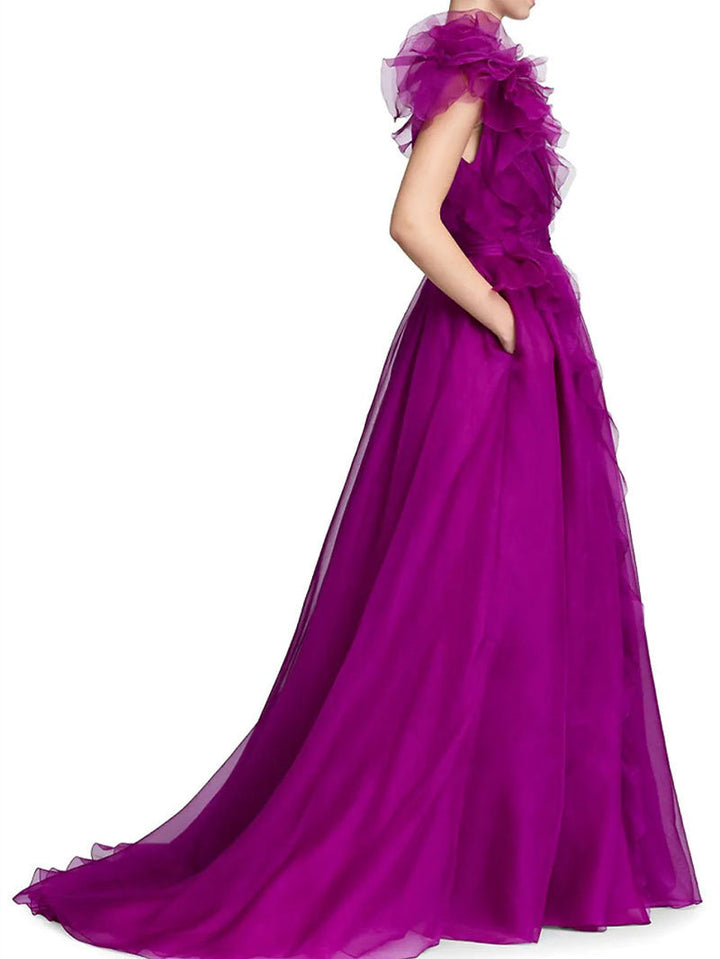 A-Line/Princess V Neck Sleeveless Floor-length Long Formal Evening Floar Dresses with Split Side