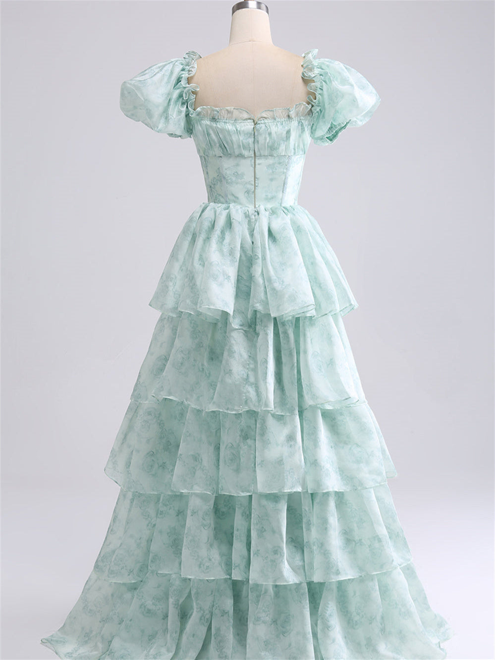 A-Line/Princess Off-the-Shoulder Tiered Floral Floor-Length Formal Dress