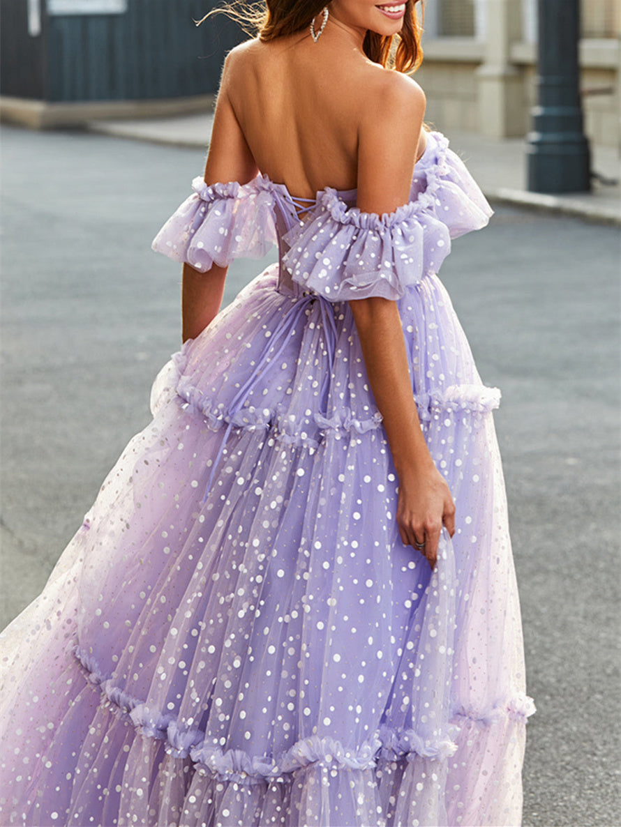 A-Line/Princess Off The Shoulder Sweetheart Corset Floor-Length Evening Dress