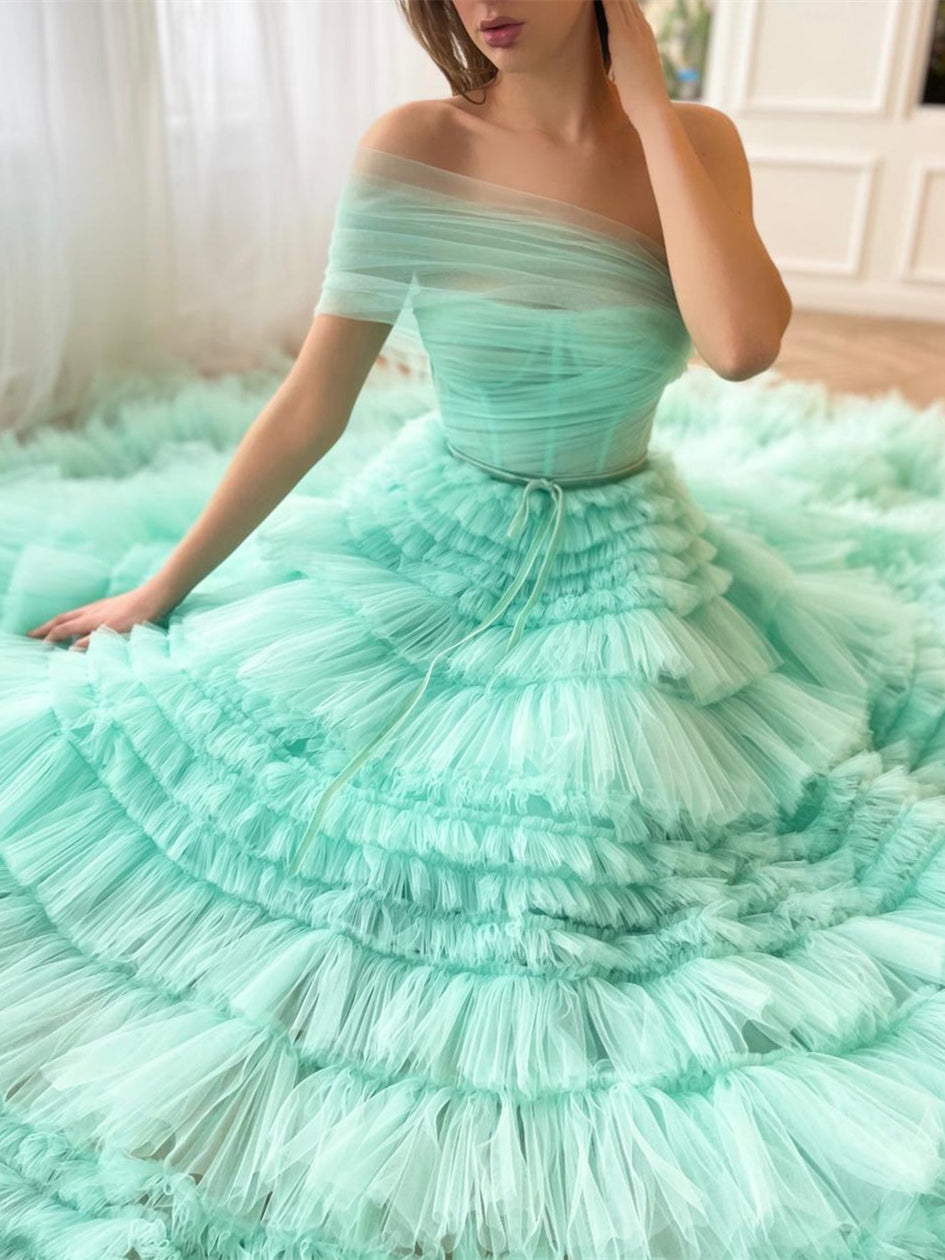 A-Line/Princess One-Shoulder Sleeveless Floor-Length  Prom Dresses with Pleats