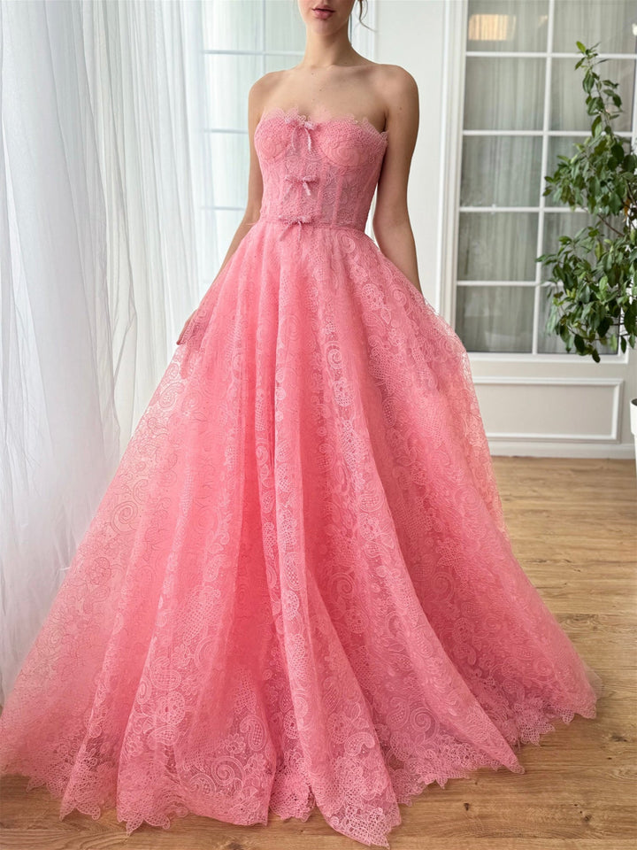 A-Line/Princess Sweetheart Strapless Floor-Length Prom Dress with Bows