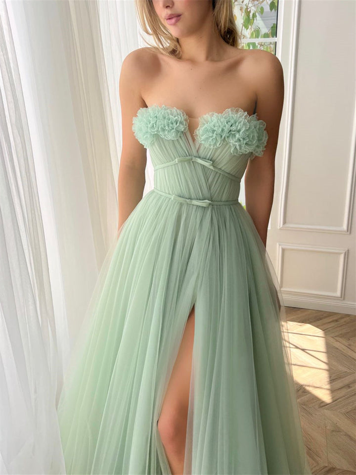 A-Line/Princess Sweetheart Strapless Floor-Length Prom Dress with Slit