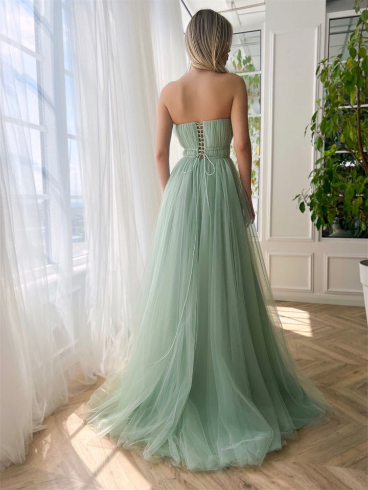 A-Line/Princess Sweetheart Strapless Floor-Length Prom Dress with Slit