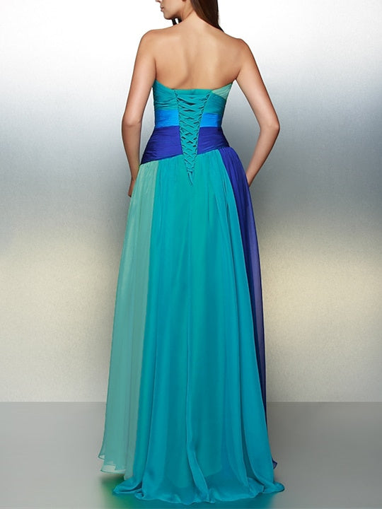 A-Line/Princess Sleeveless Sweetheart Floor-Length Prom Dresses with Ruched Crystals