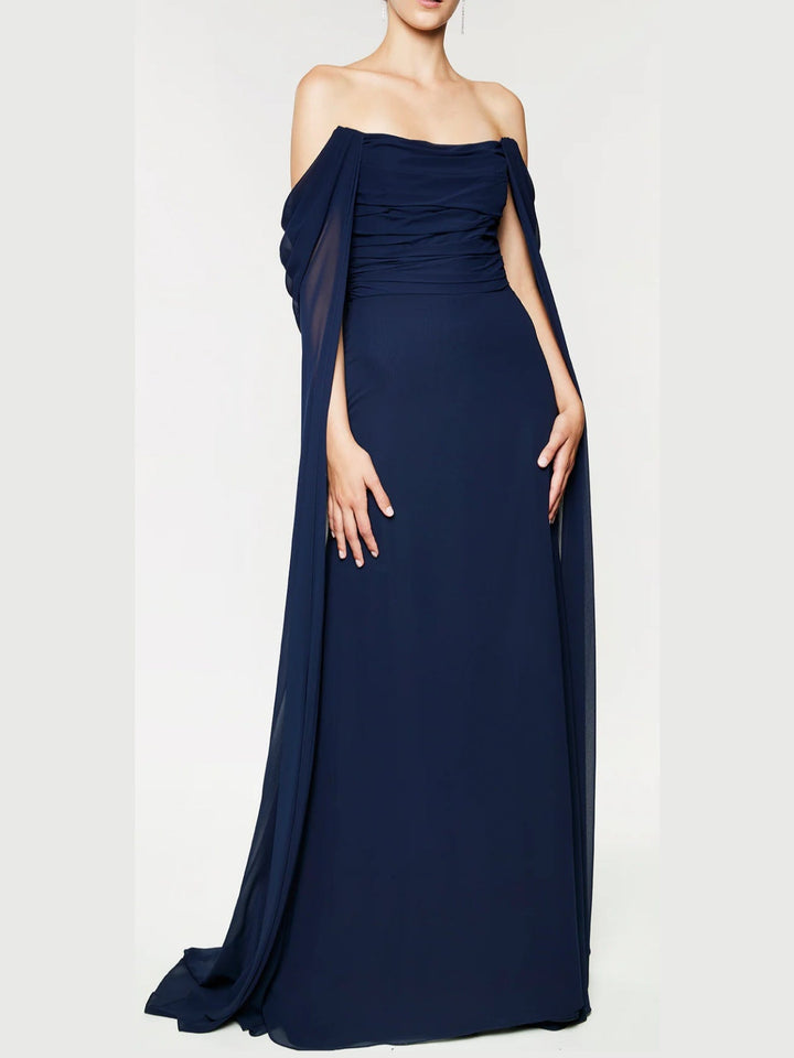 A-Line/Princess Strapless Sleeveless Floor-Length Evening Dress with Watteau Train